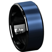 Load image into Gallery viewer, Tungsten Rings for Men Wedding Bands for Him Womens Wedding Bands for Her 8mm Black Sea Blue Brushed Center - Jewelry Store by Erik Rayo
