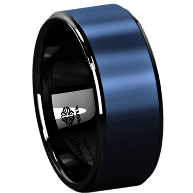 Engagement Rings for Women Mens Wedding Bands for Him and Her Promise / Bridal Mens Womens Rings Black Sea Blue Brushed Center - Jewelry Store by Erik Rayo