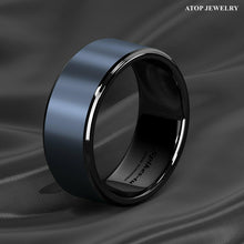 Load image into Gallery viewer, Mens Wedding Band Rings for Men Wedding Rings for Womens / Mens Rings Black Sea Blue Brushed Center - Jewelry Store by Erik Rayo
