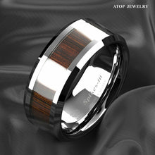 Load image into Gallery viewer, Mens Wedding Band Rings for Men Wedding Rings for Womens / Mens Rings Black Wood Inlay Beveled Edge - Jewelry Store by Erik Rayo

