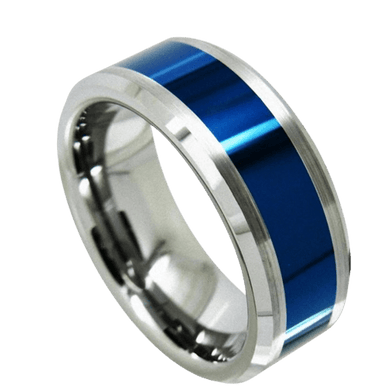 Tungsten Rings for Men Wedding Bands for Him Womens Wedding Bands for Her 8mm Blue Center Silver Brushed Edge - ErikRayo.com
