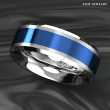 Load image into Gallery viewer, Mens Wedding Band Rings for Men Wedding Rings for Womens / Mens Rings Blue Center Silver Brushed Edge - Jewelry Store by Erik Rayo
