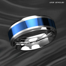 Load image into Gallery viewer, Mens Wedding Band Rings for Men Wedding Rings for Womens / Mens Rings Blue Center Silver Brushed Edge - Jewelry Store by Erik Rayo
