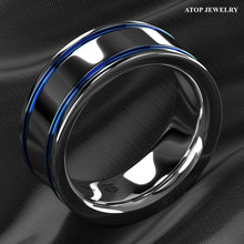 Load image into Gallery viewer, Mens Wedding Band Rings for Men Wedding Rings for Womens / Mens Rings Blue Grooved Lines - Jewelry Store by Erik Rayo
