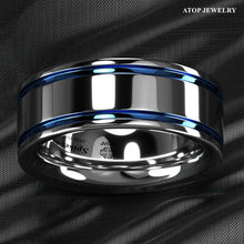 Load image into Gallery viewer, Mens Wedding Band Rings for Men Wedding Rings for Womens / Mens Rings Blue Grooved Lines - Jewelry Store by Erik Rayo
