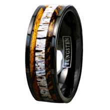 Load image into Gallery viewer, Tungsten Rings for Men Wedding Bands for Him Womens Wedding Bands for Her 8mm Bocote Wood and Deer Antler Wedding Band - Jewelry Store by Erik Rayo
