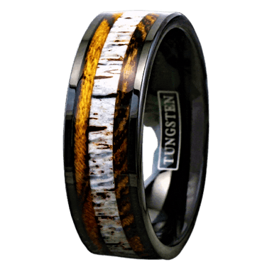 Tungsten Rings for Men Wedding Bands for Him Womens Wedding Bands for Her 8mm Bocote Wood and Deer Antler Wedding Band - ErikRayo.com