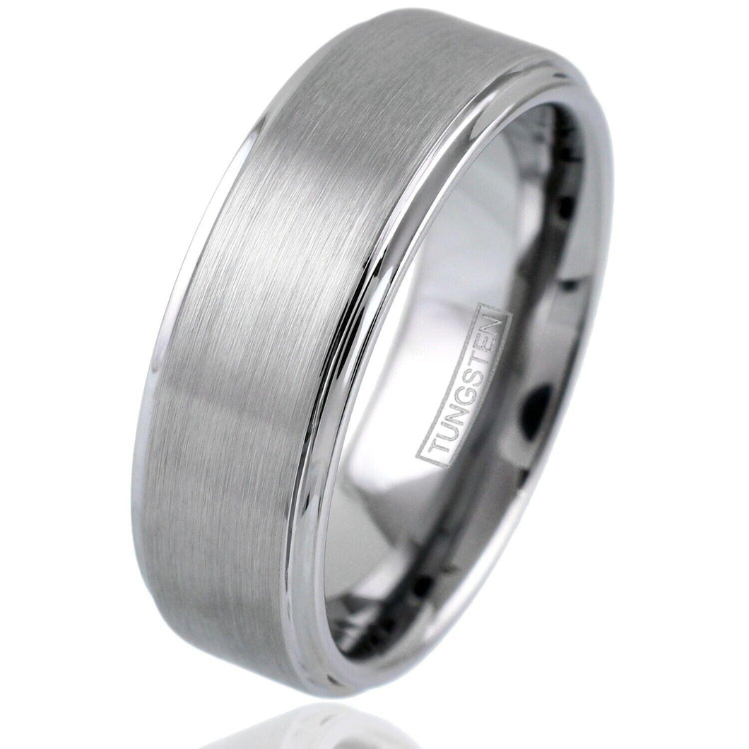 Tungsten Rings for Men Wedding Bands for Him Womens Wedding Bands for Her 8mm Brushed Finished Venice - Jewelry Store by Erik Rayo
