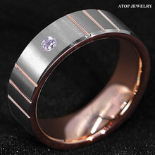 Load image into Gallery viewer, Tungsten Rings for Men Wedding Bands for Him Womens Wedding Bands for Her 8mm Brushed Silver Rose Gold Diamond - Jewelry Store by Erik Rayo
