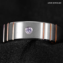 Load image into Gallery viewer, Mens Wedding Band Rings for Men Wedding Rings for Womens / Mens Rings Brushed Silver Rose Gold Diamond - Jewelry Store by Erik Rayo
