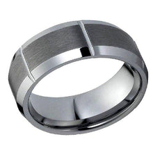 Load image into Gallery viewer, Tungsten Rings for Men Wedding Bands for Him Womens Wedding Bands for Her 8mm Brushed with Square Grooves - ErikRayo.com
