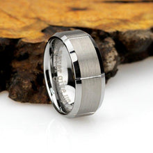 Load image into Gallery viewer, Tungsten Rings for Men Wedding Bands for Him Womens Wedding Bands for Her 8mm Brushed with Square Grooves - ErikRayo.com

