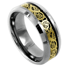 Load image into Gallery viewer, Tungsten Rings for Men Wedding Bands for Him Womens Wedding Bands for Her 8mm Celtic Gold Dragon Size 8-15 - Jewelry Store by Erik Rayo
