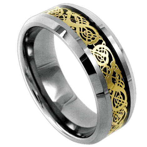 Tungsten Rings for Men Wedding Bands for Him Womens Wedding Bands for Her 8mm Celtic Gold Dragon Size 8-15 - Jewelry Store by Erik Rayo