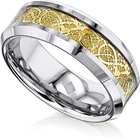 Tungsten Rings for Men Wedding Bands for Him Womens Wedding Bands for Her 8mm Celtic Knot Dragon Inlay - ErikRayo.com