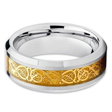 Load image into Gallery viewer, Tungsten Rings for Men Wedding Bands for Him Womens Wedding Bands for Her 8mm Celtic Knot Dragon Inlay - ErikRayo.com

