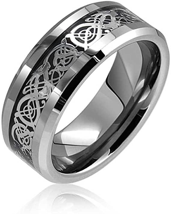 Mens Wedding Band Rings for Men Wedding Rings for Womens / Mens Rings Celtic Silver Dragon Size 8-15 - Jewelry Store by Erik Rayo