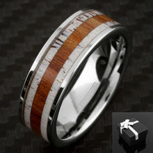 Load image into Gallery viewer, Tungsten Rings for Men Wedding Bands for Him Womens Wedding Bands for Her 8mm Deer Antler With Sandalwood Stripe Wedding Band - Jewelry Store by Erik Rayo
