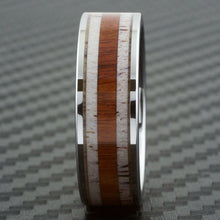Load image into Gallery viewer, Tungsten Rings for Men Wedding Bands for Him Womens Wedding Bands for Her 8mm Deer Antler With Sandalwood Stripe Wedding Band - Jewelry Store by Erik Rayo
