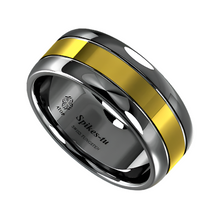 Load image into Gallery viewer, Men&#39;s Wedding Band Rings - Black Grooved Gold Center Dome - Wedding Rings for Men and Women
