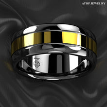 Load image into Gallery viewer, Mens Wedding Band Rings for Men Wedding Rings for Womens / Mens Rings Dome Black Grooved Gold Center - Jewelry Store by Erik Rayo
