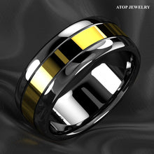 Load image into Gallery viewer, Tungsten Rings for Men Wedding Bands for Him Womens Wedding Bands for Her 8mm Dome Black Grooved Gold Center - Jewelry Store by Erik Rayo
