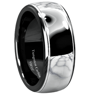 Tungsten Rings for Men Wedding Bands for Him Womens Wedding Bands for Her 8mm Dome Black Silver Center - ErikRayo.com