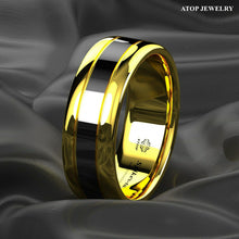 Load image into Gallery viewer, Mens Wedding Band Rings for Men Wedding Rings for Womens / Mens Rings Dome Polish Gold Black Center - Jewelry Store by Erik Rayo
