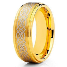 Load image into Gallery viewer, Tungsten Rings for Men Wedding Bands for Him Womens Wedding Bands for Her 8mm Gold Celtic Knot Design - Jewelry Store by Erik Rayo
