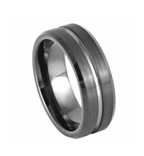 Load image into Gallery viewer, Tungsten Rings for Men Wedding Bands for Him Womens Wedding Bands for Her 8mm Gun Metal Grooved Center Beveled Edge - Jewelry Store by Erik Rayo
