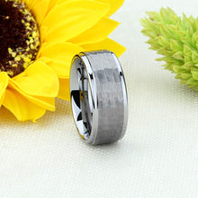 Load image into Gallery viewer, Tungsten Rings for Men Wedding Bands for Him Womens Wedding Bands for Her 8mm Hammered Center - Jewelry Store by Erik Rayo
