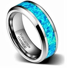 Load image into Gallery viewer, Tungsten Rings for Men Wedding Bands for Him Womens Wedding Bands for Her 8mm Hawaiian Opal Blue Inlay - ErikRayo.com
