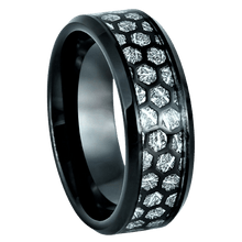 Load image into Gallery viewer, Tungsten Rings for Men Wedding Bands for Him Womens Wedding Bands for Her 8mm Honeycomb Cut Out Over Meteorite Inlay - Jewelry Store by Erik Rayo
