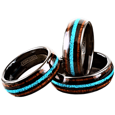 Tungsten Rings for Men Wedding Bands for Him Womens Wedding Bands for Her 8mm Koa Wood With Crushed Turquoise - ErikRayo.com