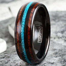 Load image into Gallery viewer, Mens Wedding Band Rings for Men Wedding Rings for Womens / Mens Rings Koa Wood With Crushed Turquoise - Jewelry Store by Erik Rayo

