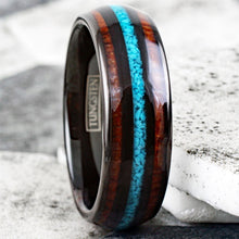 Load image into Gallery viewer, Mens Wedding Band Rings for Men Wedding Rings for Womens / Mens Rings Koa Wood With Crushed Turquoise - Jewelry Store by Erik Rayo
