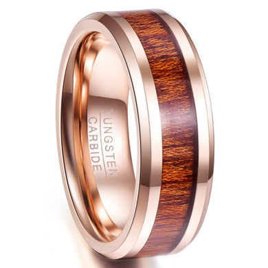 Tungsten Rings for Men Wedding Bands for Him Womens Wedding Bands for Her 8mm Natural Koa Wood Inlay - Jewelry Store by Erik Rayo
