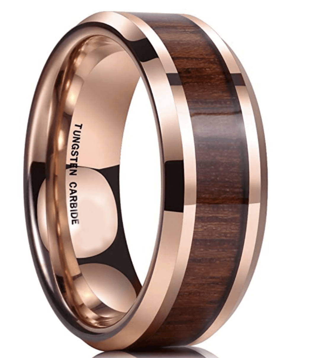 Tungsten Rings for Men Wedding Bands for Him Womens Wedding Bands for Her 8mm Natural Koa Wood Inlay - Jewelry Store by Erik Rayo