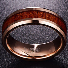 Load image into Gallery viewer, Tungsten Rings for Men Wedding Bands for Him Womens Wedding Bands for Her 8mm Natural Koa Wood Inlay - ErikRayo.com
