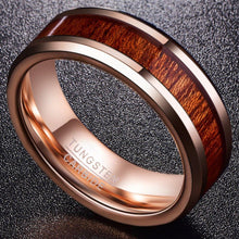 Load image into Gallery viewer, Tungsten Rings for Men Wedding Bands for Him Womens Wedding Bands for Her 8mm Natural Koa Wood Inlay - Jewelry Store by Erik Rayo
