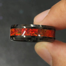 Load image into Gallery viewer, Mens Wedding Band Rings for Men Wedding Rings for Womens / Mens Rings Orange Fire Opal Inlay Black IP Plated - Jewelry Store by Erik Rayo
