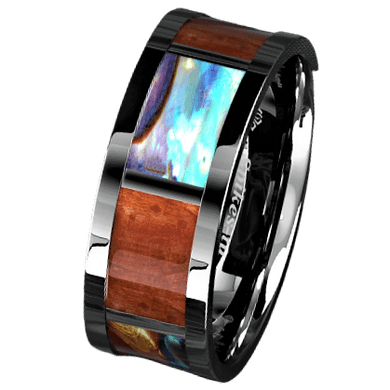 Mens Wedding Band Rings for Men Wedding Rings for Womens / Mens Rings Real Wood Abalone Shell With Opal - Jewelry Store by Erik Rayo