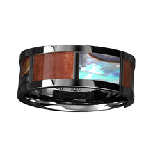 Load image into Gallery viewer, Tungsten Rings for Men Wedding Bands for Him Womens Wedding Bands for Her 8mm Real Wood Abalone Shell With Opal - Jewelry Store by Erik Rayo
