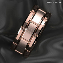 Load image into Gallery viewer, Mens Wedding Band Rings for Men Wedding Rings for Womens / Mens Rings Rose Gold Bushed Brick Pattern - Jewelry Store by Erik Rayo
