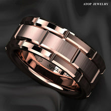 Load image into Gallery viewer, Tungsten Rings for Men Wedding Bands for Him Womens Wedding Bands for Her 8mm Rose Gold Bushed Brick Pattern - Jewelry Store by Erik Rayo
