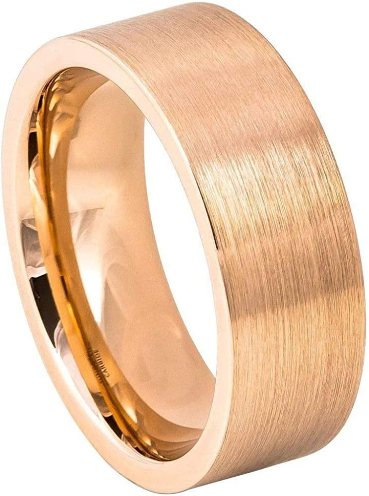 Tungsten Rings for Men Wedding Bands for Him Womens Wedding Bands for Her 8mm Rose Gold Matte Brushed Pipe Cut - Jewelry Store by Erik Rayo