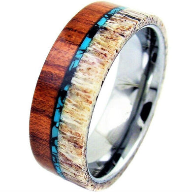 Mens Wedding Band Rings for Men Wedding Rings for Womens / Mens Rings Sandalwood With Deer Antler and Turquoise - Jewelry Store by Erik Rayo