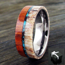 Load image into Gallery viewer, Mens Wedding Band Rings for Men Wedding Rings for Womens / Mens Rings Sandalwood With Deer Antler and Turquoise - Jewelry Store by Erik Rayo
