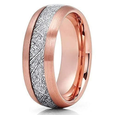 Tungsten Rings for Men Wedding Bands for Him Womens Wedding Bands for Her 8mm Semi-Domed Rose Gold Tone IP Meteorite - Jewelry Store by Erik Rayo