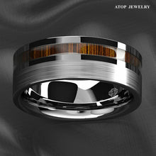 Load image into Gallery viewer, Tungsten Rings for Men Wedding Bands for Him Womens Wedding Bands for Her 8mm Silver Black Off Center Koa Wood - Jewelry Store by Erik Rayo

